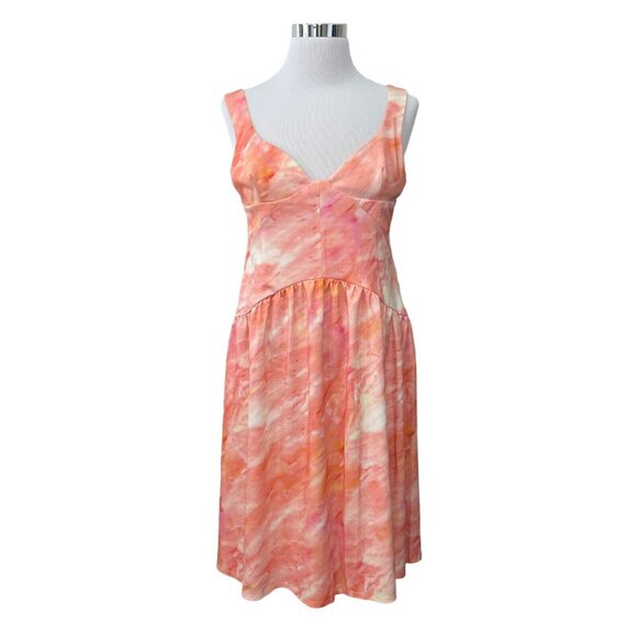 Asos Design NEW Corset Detail Drop Waist Midi Dress Pink Orange Tie Dye US 14 - Picture 2 of 10